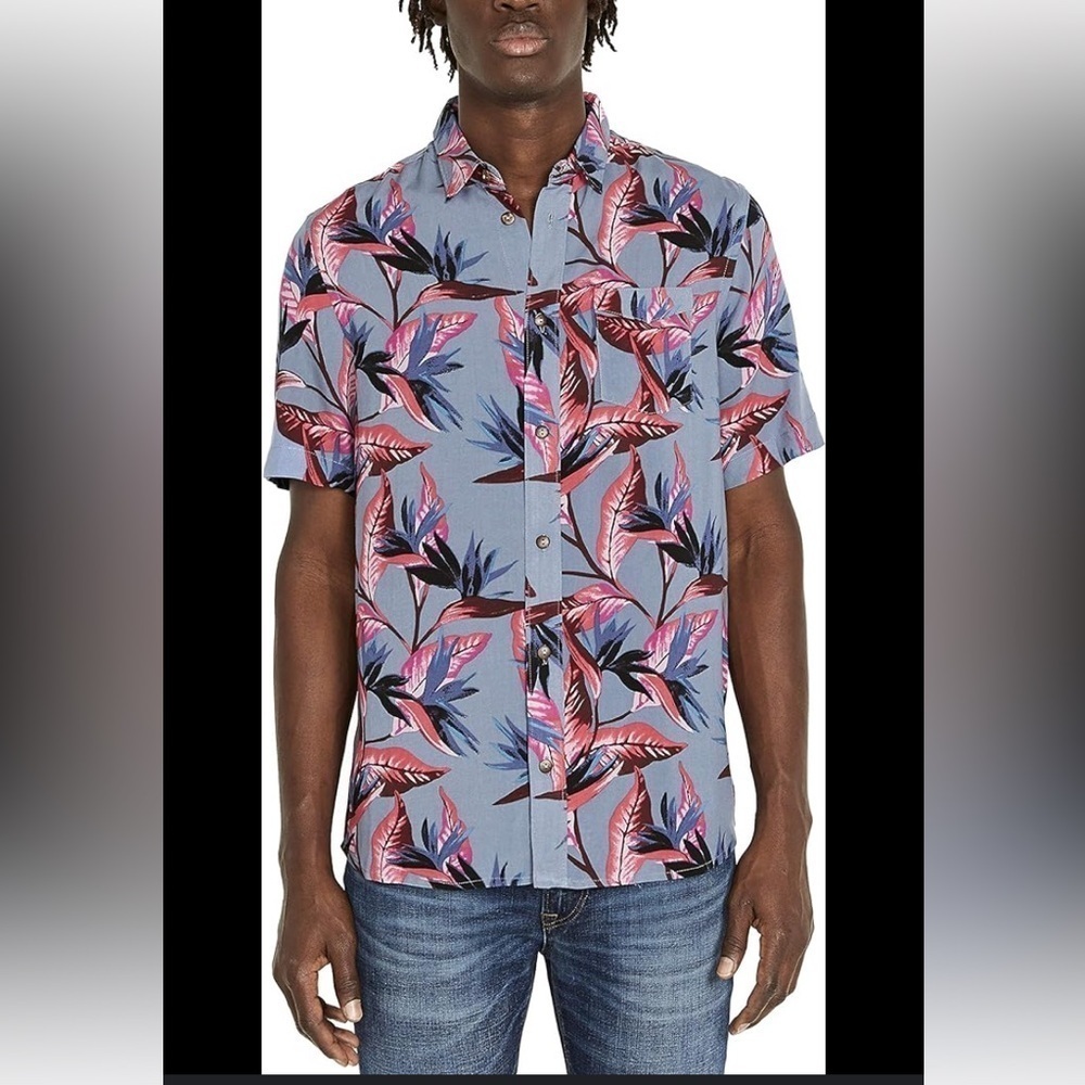 Buffalo David Bitton Men's Tropical Floral Hawaiian Button Down Shirt Large
